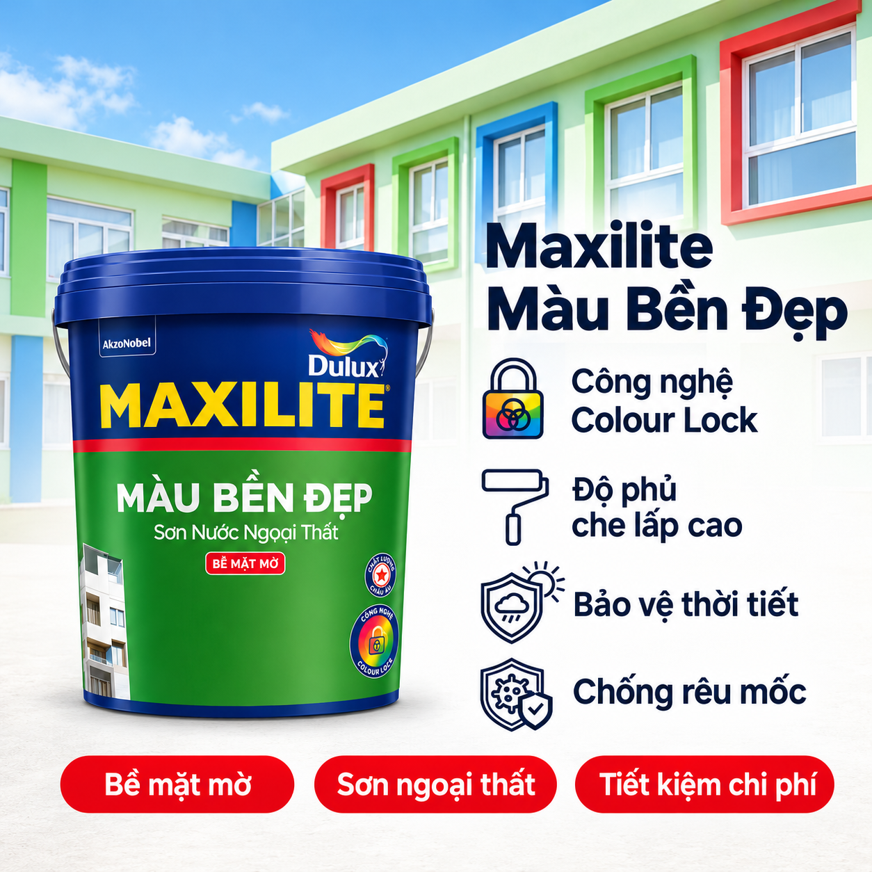 Sơn nước ngoại thất Maxilite Màu Bền Đẹp 5 Quang Cao Son Maxilite Mau Ben Dep